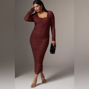 NWT By Anthropologie Women’s 1X Plus Long-Sleeve Ruched Slim Midi Dress